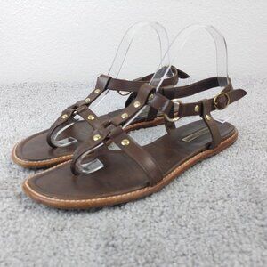 Manolo Blahnik Bridle Leather Flat Gladiator Sandals Brown Slingback Size 39 EU